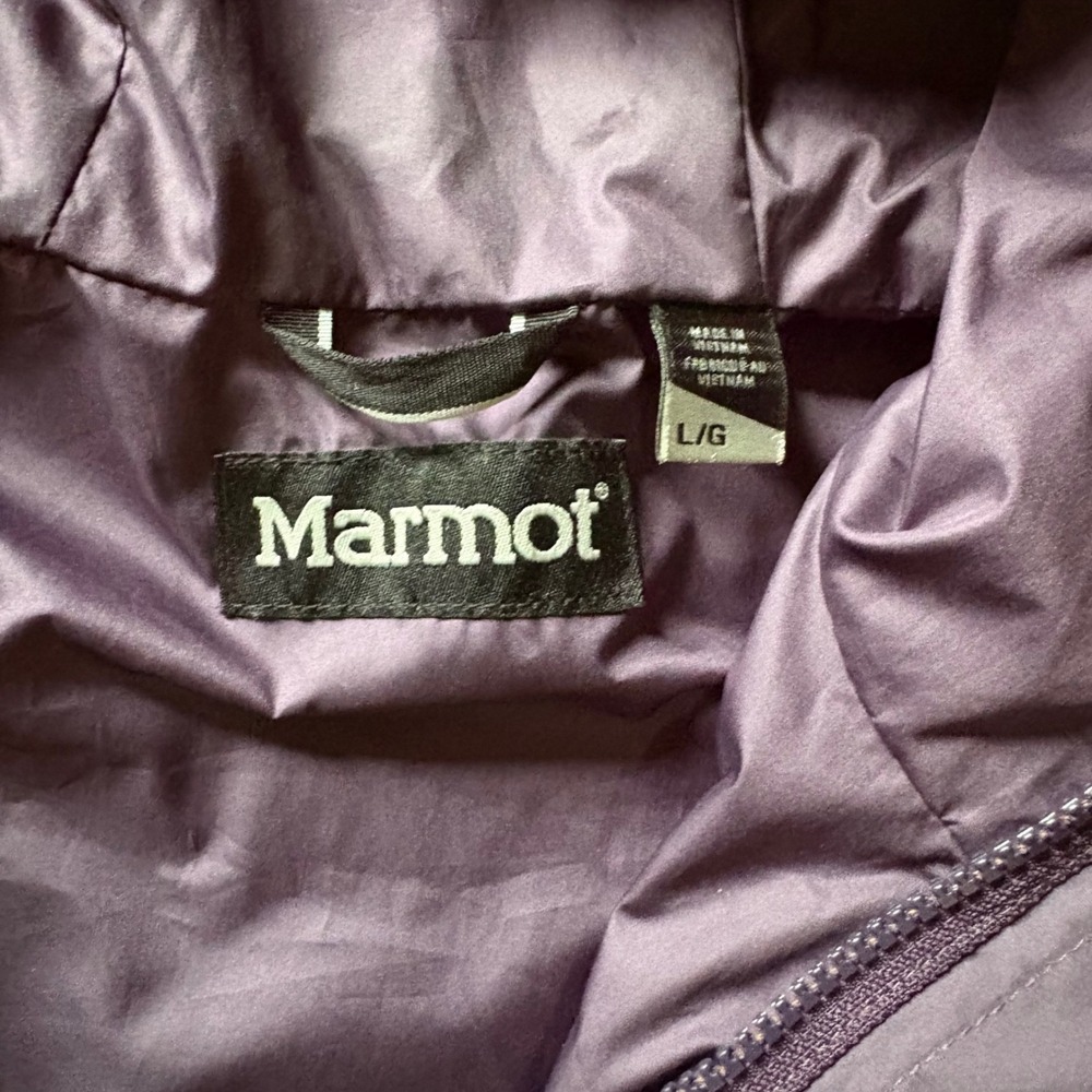 Marmot Womens Eggplant Purple Hooded Rain Jacket Waterproof Shell Large - Picture 3 of 8